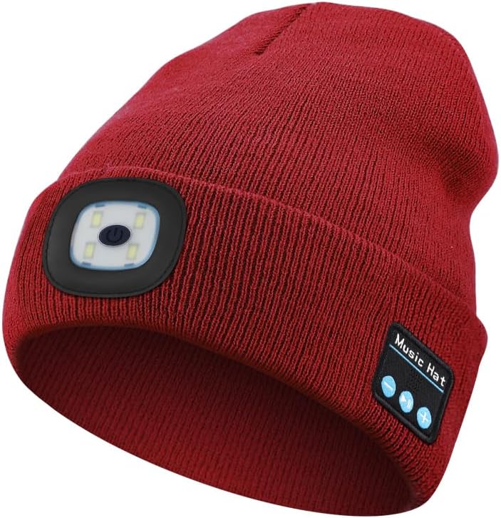 MOXTOYU Bluetooth Beanie with Light, USB Rechargeable LED Headlamp Winter Hat, Christmas Stocking Stuffers Gifts for Men Women - Image 1